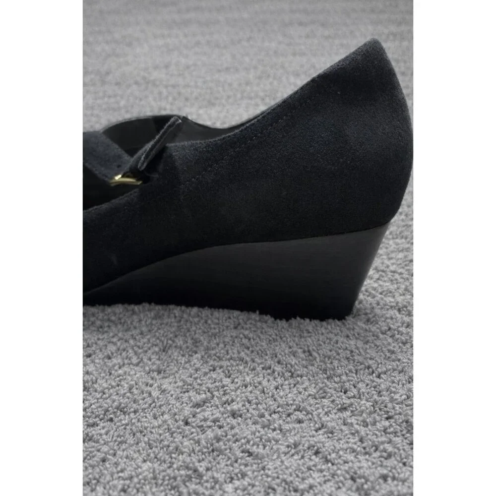 Rockport Total Motion Luxe 2-Strap Mary Jane Wedges |Women's 8.5| Black Suede